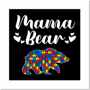 Autism Awareness Mama Bear Puzzle Piece Autistic Mom Gift Posters and Art